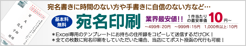 宛名印刷が基本料金無料で1件20円