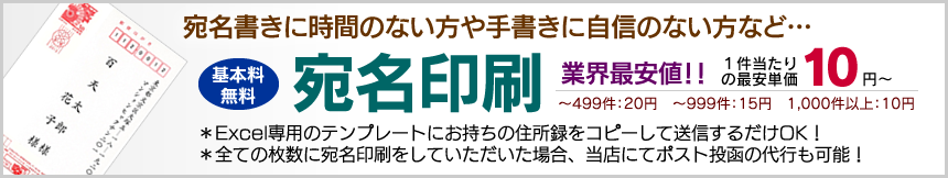 宛名印刷が基本料金無料で1件20円